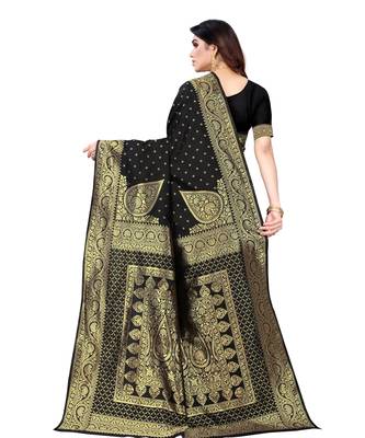 Black woven poly silk saree with blouse 3