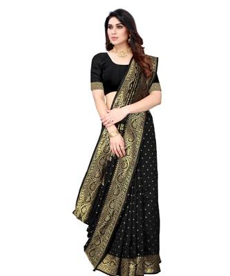 Black woven poly silk saree with blouse 4
