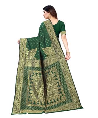 Green woven poly silk saree with blouse 3