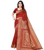 Red woven poly silk saree with blouse