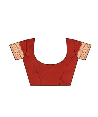 Red woven poly silk saree with blouse 5