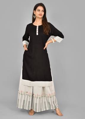 Aurish Black Straight kurta with printed Skirt 1