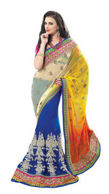 Multi Embroidered Net Saree 1