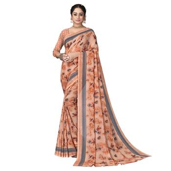 Orange printed georgette saree with blouse 1