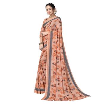 Orange printed georgette saree with blouse 2
