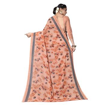 Orange printed georgette saree with blouse 3