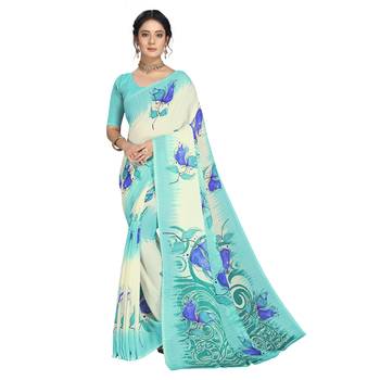 Light blue printed georgette saree with blouse 1