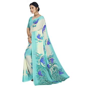 Light blue printed georgette saree with blouse 2