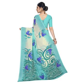 Light blue printed georgette saree with blouse 3