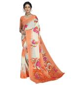 Orange printed georgette saree with blouse