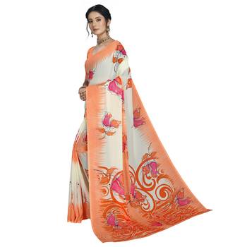 Orange printed georgette saree with blouse 2