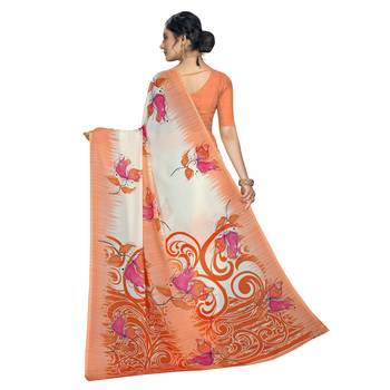 Orange printed georgette saree with blouse 3