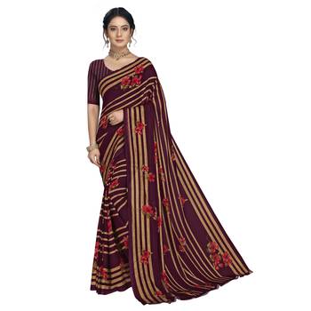 Violet printed georgette saree with blouse 1