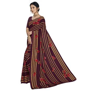 Violet printed georgette saree with blouse 2