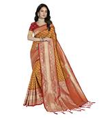 Mustard woven banarasi silk saree with blouse