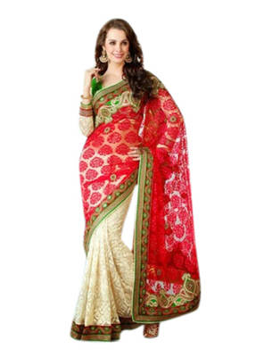 Red Embroidered Net Saree 1