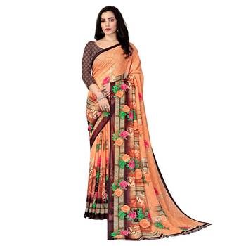 Orange printed georgette saree with blouse 1