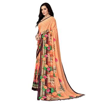 Orange printed georgette saree with blouse 2