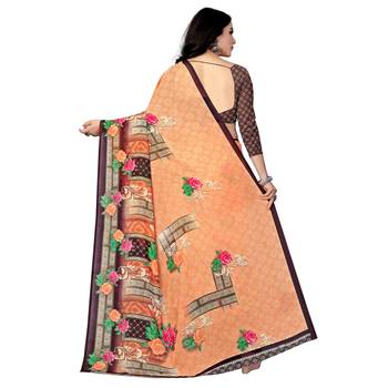Orange printed georgette saree with blouse 3