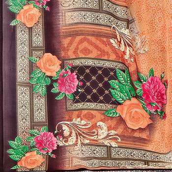 Orange printed georgette saree with blouse 5