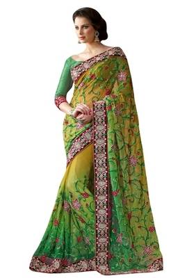 Green Embroidered Net Saree 1