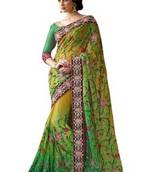 Green Embroidered Net Saree