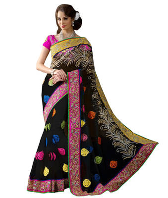 Black Embroidered Net Saree 1