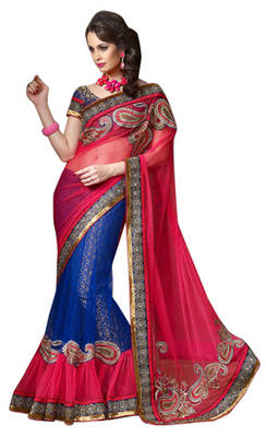Red Embroidered Net Saree 1