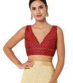 Red Brocade Thread Work Readymade Blouse