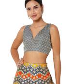 Salwar Studio Women's Grey Brocade Self Design Readymade Saree Blouse
