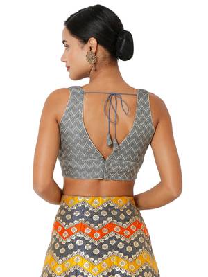 Salwar Studio Women's Grey Brocade Self Design Readymade Saree Blouse 2