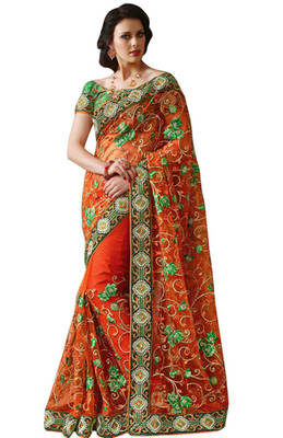 Green Embroidered Net Saree 1
