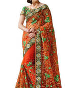 Green Embroidered Net Saree