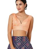 Salwar Studio Women's Peach Brocade Self Design Readymade Saree Blouse