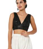 Salwar Studio Women's Black Polyester Embroidered Readymade Saree Blouse