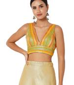 Salwar Studio Women's Yellow Multi Brocade Self Design Readymade Saree Blouse