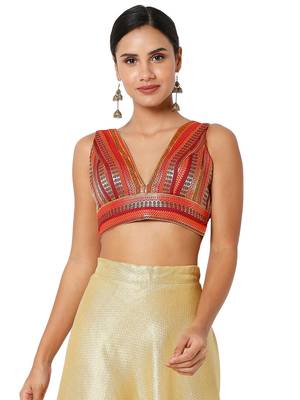 Salwar Studio Women's Maroon Multi Brocade Self Design Readymade Saree Blouse 1