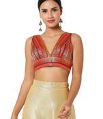 Salwar Studio Women's Maroon Multi Brocade Self Design Readymade Saree Blouse