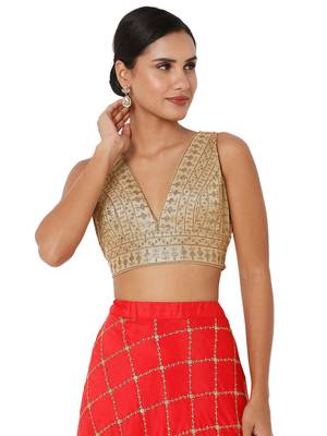 Salwar Studio Women's Copper Tissue Embroidered Readymade Saree Blouse 1