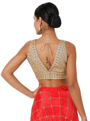 Salwar Studio Women's Copper Tissue Embroidered Readymade Saree Blouse 2