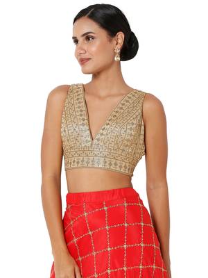 Salwar Studio Women's Copper Tissue Embroidered Readymade Saree Blouse 3