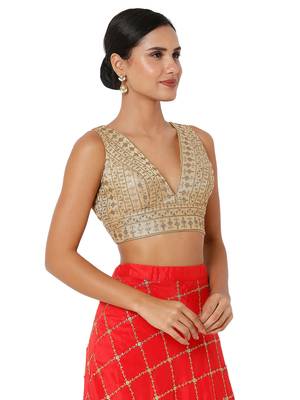 Salwar Studio Women's Copper Tissue Embroidered Readymade Saree Blouse 4