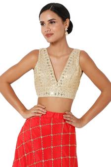 Cream Tissue Threadwork Readymade Blouse