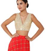 Cream Tissue Threadwork Readymade Blouse