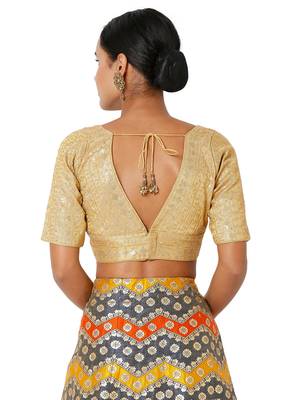 Radiant Gold Tissue Sequin Work V-Neck Blouse 2