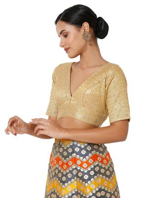 Radiant Gold Tissue Sequin Work V-Neck Blouse 3