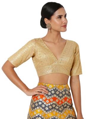 Radiant Gold Tissue Sequin Work V-Neck Blouse 4