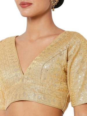 Radiant Gold Tissue Sequin Work V-Neck Blouse 5