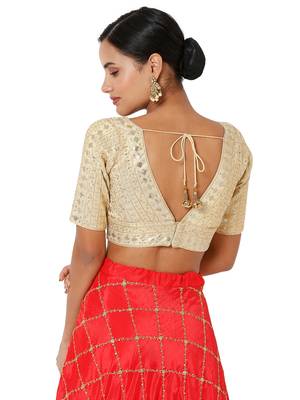 Cream Tissue Threadwork Readymade Blouse 2