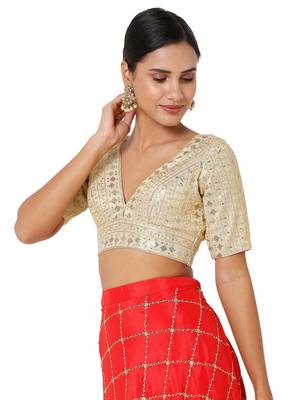 Cream Tissue Threadwork Readymade Blouse 3